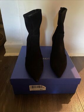 Stuart Weitzman Vernell 75 Black Suede Pointed-Toe Sock Boots size 41